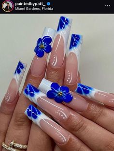 Cute Long Nails With Charms, Edgy Blue Nails, Asthmatic Nails, Cute Acrylic Nails For School, Gel X Nail Designs Summer, Blue 3d Flower Nails, Classy Acrylic Nails Short, White 3d Flower Nails, Puerto Rico Nails Designs