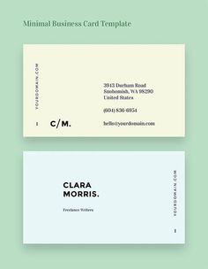 two business cards with the words, minimal business card template