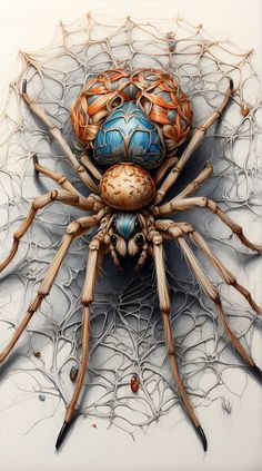 a drawing of a spider with two different colors on it's head and legs