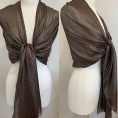 A Gorgeous Brown Eyecatching Shawl/Wrap Featuring a delicate Gold Lurex thread sheen A short frayed edge MATERIAL Viscose - gentle wash  - do not Tumbledry - Cool iron.   DIMENSIONS Length - 76"/193cms  Width 31"/79cms Generous Sizing This Wrap/Scarf drapes beautifully, stunning over a Special dress, or, layered over Tops and Jackets for a classic Look, a perfect accessory for any Occasion. A perfect style for Bridesmaids, Weddings, Partywear. Also, works very well as a beach cover-up - Extra Lo Brown Bridesmaids, Shawl Brown, Brown Weddings, Special Dress, Beach Sarong, Brown Wedding, Special Dresses, Wrap Scarf, Shawl Wrap