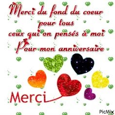 a card with hearts and the words merret du fondd des coes pour son pens