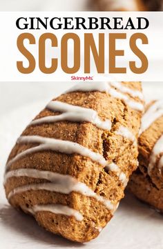 two gingerbread scones on a plate with icing