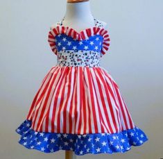 Handmade in the USA. Made to order. Ships with 3 business days Fitted Sleeveless Dress For 4th Of July, Patriotic Sleeveless Dress For Spring, Patriotic Sleeveless Spring Dresses, 4th Of July Dresses, Stripped Dress, Girl Costumes, Birthday Theme, Warm Water, 4th Of July