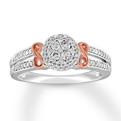 a white and rose gold ring with diamonds