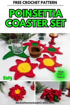 crochet pattern for poinsettia coaster set