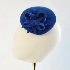 Royal Blue Spring Wedding Hat worn to the left of the head Blue Spring Wedding