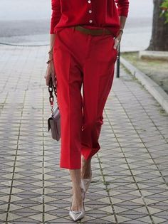 Women Plain All Season Urban No Elasticity Daily Ankle Pants Straight pants H-Line Regular Fashion Pants Red Summer Office Pants, Inexpensive Fashion, Casual Outfits For Women, Inexpensive Clothes, Business Casual Outfits For Women, Wear Red, Fit Fashion, Colored Pants, Red Pants