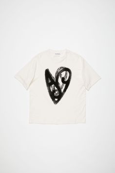 Oversized Heart Graphic T-shirt With Crew Neck, Oversized Heart Graphic Crew Neck T-shirt, Oversized Crew Neck T-shirt With Heart Graphic, Oversized Heart Graphic T-shirt For Streetwear, White Relaxed Fit T-shirt With Heart Graphic, Heart-shaped Graphic Print T-shirt For Streetwear, Acne Studios Tshirt, Logo Heart, Acne Studio