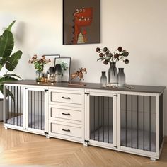 white double dog crate credenza with 3 drawers