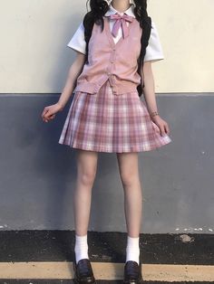 Cute Pink Uniform, Pink Uniform Aesthetic, Cute Pink School Outfits, Pink Outfit School, Japanese School Aesthetic Uniform, Kawaii Outfit Ideas For School, Cute Pink Aesthetic Outfits, Korean Outfits Pink, How To Style Uniform