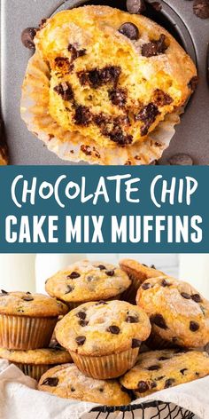 chocolate chip cake mix muffins with text overlay