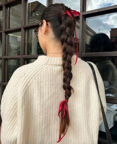 Bow Hairstyle, Ribbon Hairstyle, 가을 패션, Aesthetic Hair, Ponytail Hairstyles, Trendy Hairstyles, Pretty Hairstyles, Hair Goals, Hair Looks