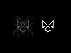 two black and white logos, one with an x and the other with a letter m