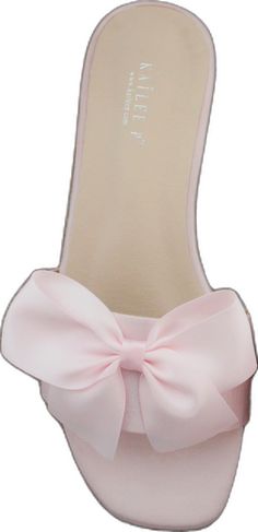 Spring Open Toe Sandals With Satin Bow, Chic Pink Slip-on Slides, Summer Sandals With Satin Bow, Summer Pink Heels With Satin Bow, Feminine Mules For Formal Summer Occasions, Elegant Slip-on Sandals With Bow, Pink Feminine Sandals With Bow, Feminine Pink Sandals With Bow, Pink Flat Sandals With Bow