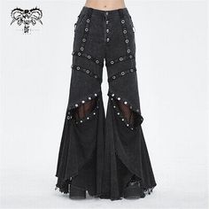 Devil Fashion Women Black loose Trousers Gothic Punk Eyelets Long Flared Pants  | eBay Black And White Grunge Outfits, 80s Metal Fashion Women, Goth Pants Outfit, Twink Fashion, Alt Pants, Alternative Pants, Punk Clothes, Goth Pants, Gothic Pants