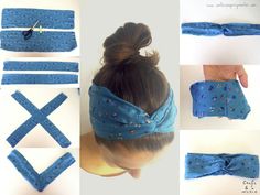 Headband Diy, How To Make Headbands, Step By Step Hairstyles, Bandana Headband, Bandana Hairstyles, Diy Couture