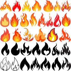 a set of fire flames with different shapes and sizes