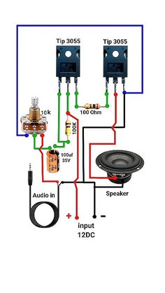 the wiring for an audio system with speakers and subwoofers, including two different wires