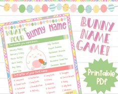 an easter bunny game with bunnies and carrots on the front, in pastel colors