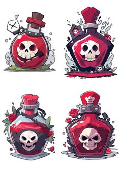 four different bottles with skulls on them