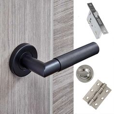 the door handle is black and has two latches on each side, one with a metal