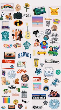 many different stickers are arranged on a white surface with the words hawaii in them