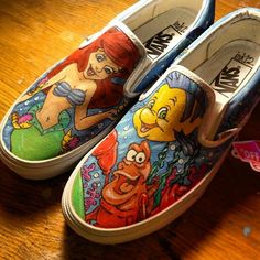 Lovin' these shoes! Feel free to "get your mermaid on" at CCT's performances of Disney's The Little Mermaid Jr. from August 7-18! Tickets are on sale now, so order today! Mermaid Shoes, Disney Vans, Custom Painted Shoes, Diy Sneakers