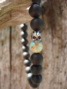 wtfbeads...Mens Matte Black Onyx Turquoise Cyber Skull Stretch Beaded Bracelet #wtfbeads #Beaded Masculine Jewelry, Stylish Bracelet, Skull Bracelet, Skull Jewelry, Bracelet Beaded