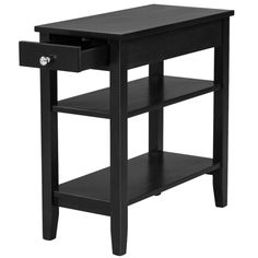 a small black table with two drawers on each side and one drawer at the top