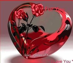 a heart shaped vase with three roses in it and the words for you on top