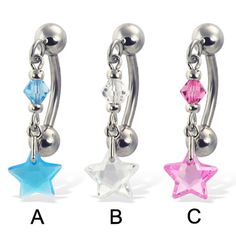 Reversed belly button ring with dangling star-shaped stone Tatts Ideas, Navel Piercing, Button Rings, Belly Button Piercing, Button Ring