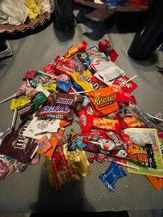 a pile of candy on top of a table