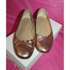 Chloe Pink Gold Ballerina Leather Ballet Scalloped Leather Flat Shoes Ia012. Size 36.5 Eu Women's Us Size 6, Sole Just Over 9.5" Great Condition, Wear To Soles Only, Comes With Original Box. Find This In My Shoes Category Feedback Will Be Given Upon Receipt Of Good Feedback. Click Here To See My Other Auctions Kbsh1 Please Note There Are Severe Delays Especially Involving Usps Due To Restrictions This Is Out Of My Control. I Ship Right Away, However There Are No Guarantees Of When Your Items Will Be Received. Please Message Me Prior With Any Questions. My Shoes, Leather Flat Shoes, Ballerina Shoes, Chanel Ballet Flats, Salvatore Ferragamo Flats, Flat Shoes, Pink Gold, Womens Flats, Flat Shoes Women