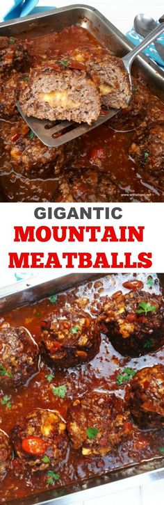 two pictures with meatballs in them and the words organic mountain meatballs on it