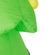 an inflatable green and yellow object is shown from the bottom up on a white background