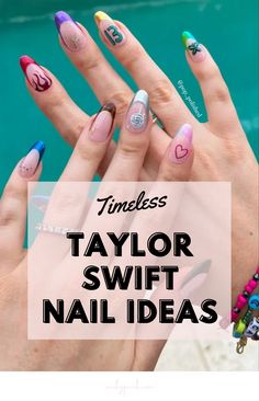 13 TIMELESS TAYLOR SWIFT INSPIRED NAIL DESIGNS | This post has 13 Timeless Taylor Swift Inspired Nail Designs. These Nail ideas are cute, fun and would make great ideas for any Swiftie! | Nail trends, nail ideas, and nail inspo | Viral Nails | Swiftie | Eras Tour Red Era Taylor Swift Nails, Taylor Swift Manicure Eras, Taylor Swift Dip Nails, Taylor Swift Nail Inspo Eras, Eras Tour Nails Including Ttpd, Taylor Swift Eras Nails With Ttpd, Short Taylor Swift Nails, Taylor Swift Nail Ideas Eras, Taylor Swift French Tip Nails