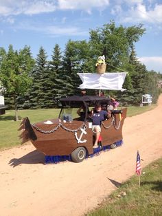 a fake pirate ship is on the road