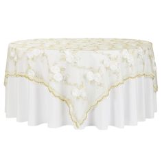 Vintage Veil Embroidery 90x90 Square Table Overlay Topper - Gold & Ivory - CV Linens Veil Embroidery, Vintage Veil, 120 Round Tablecloth, Pipe And Drape Backdrop, Embroidery Table, Sequin Table, Vintage Veils, Table Overlays, Flower Panels