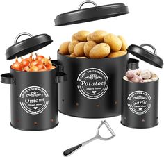 Potato Storage Box, Onion Storage Onion Pot, Potato Storage Jars Set, Large Metal Storage Container, Kitchen Storage, Can Store Potatoes for a Long Time (Black) Onion Storage, Metal Storage Containers, Potato Storage, Food Dispensers, Storing Vegetables, How To Store Potatoes, Potato Onion, Bread Bin, Kitchen Storage Containers