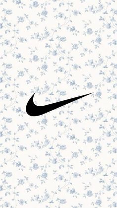 a black nike logo on a white floral background