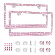 pink glitter license plate frame and screws