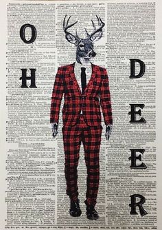 an image of a deer wearing a suit and tie on top of a dictionary page