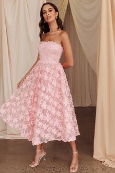 Shop the Dori Floral Embellished Midi Dress Blush | Selfie Leslie Pink Reception Dress Brides, Pink Floral Bridesmaid Dress, Pink Reception Dress, Pink Floral Midi Dress, Blush Pink Dress, Pink Tulle Dress, Floral Embellishment, Tulle Midi Dress, Embellished Midi Dress