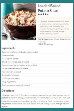 the recipe page for loaded baked potato salad