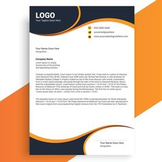 an orange and black business letterhead is on top of a white envelope with the company's logo