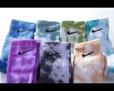 Custom tie- dye Nike socks available in all colors and sizes. Unfortunately NO REDS. No logos and different sock lengths are available with request. Please message specific color or color combinations. Options: Blue, royal blue, aqua blue, teal, pink, coral, orange, yellow, golden yellow, neon yellow, neon green, apple green, light green, dark green, purple, tan, black sock (reversible tie dye) No returns or exchanges. Keep in mind no tie-dye will be the same and some colors may bleed into white Nike Socks Outfit, Socks Outfit, Nike Custom, Purple Socks, Tie Dye Socks, Yellow Neon, Sock Outfits, Nike Socks, Vintage Levis Jeans