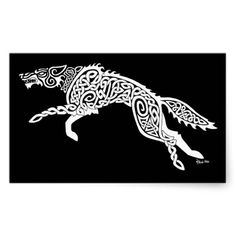 a black and white drawing of a wolf with intricate designs on it's back