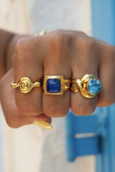 Greek Traditional Jewelry, Greek Jewelry Ancient, Blue And Gold Jewelry, Greek Rings, Ancient Greek Ring, Greek Accessories, Turquoise Jewelry Rings, Ancient Roman Jewelry, Ancient Greek Jewelry