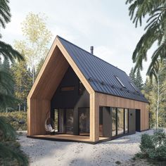 a small wooden house with a metal roof