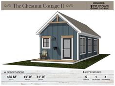 the chestnut cottage ii plan is shown with measurements